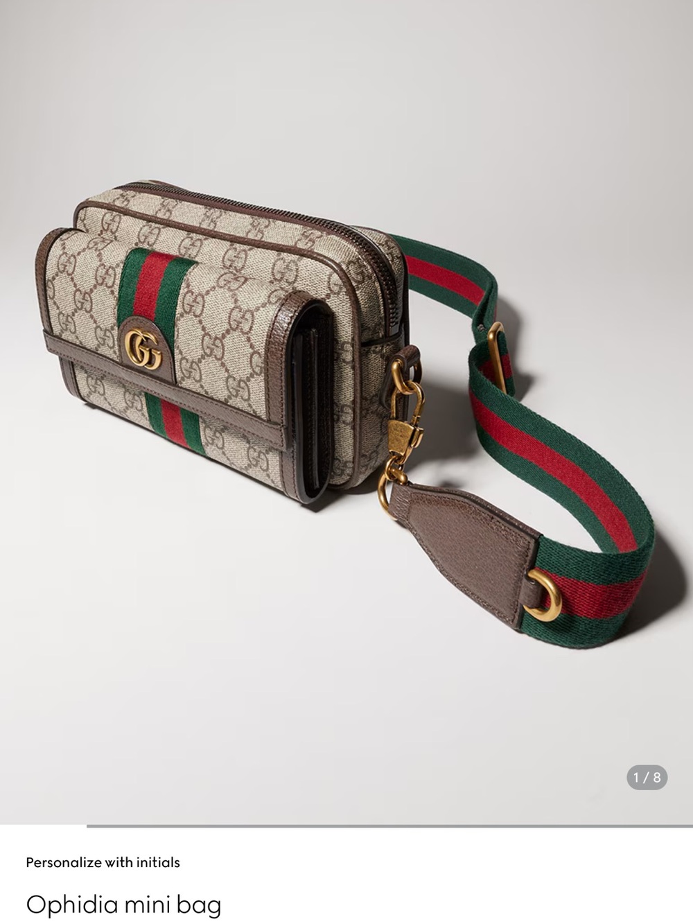 Gucci Beige GG Supreme Mini Crossbody with Green and Red Web - Picture 4 of 17